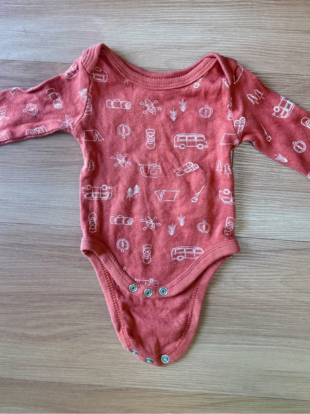 Koala Kids Rust Long-Sleeve Camp Print One-Piece Bodysuit